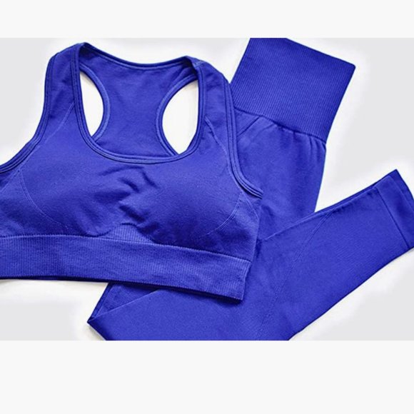 Seamless Blue Workout Set for Women - Picture 3 of 7